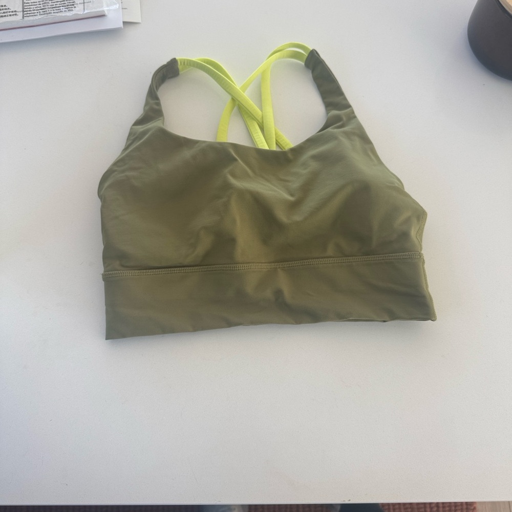 Lululemon Athletica Olive and Neon Yellow Energy Bra-size 6